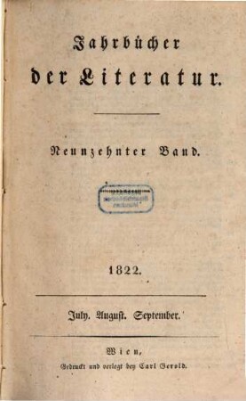 Jahrbücher der Literatur. 19. 1822