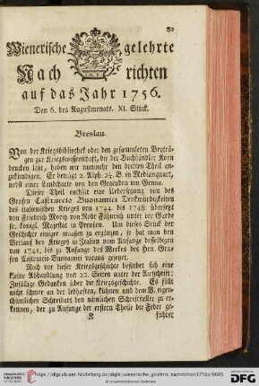 Den 6. des Augustmonats. XI. Stück