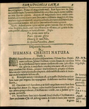 Disputatio Secunda. De Humana Christi Natura.