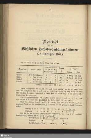 Bericht über die Sächsischen Lachsbeobachtungsstationen (22. Arbeitsjahr 1907)