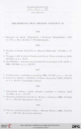 Bibliografia prac Jerzego Paszendy sj.