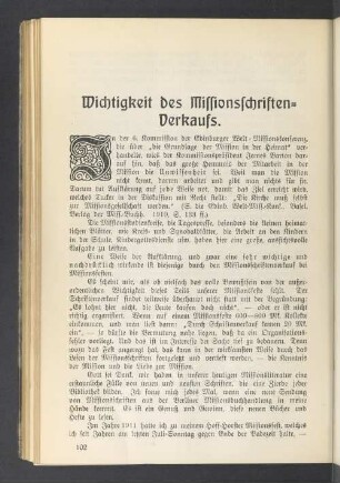 Wichtigkeit des Missionsschriften-Verkaufs