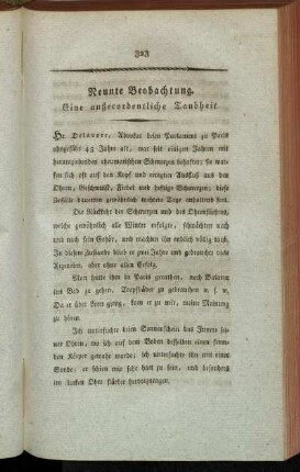 Neunte Beobachtung. Eine außerordentliche Taubheit.