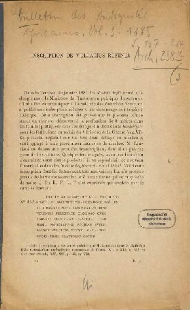 Bulletin trimestriel des antiquités africaines. 3. 1885 = Année 3