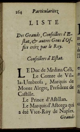 Liste Des Grands, Conseillers d'Estat & autres Gens d'Office créez par le Roy