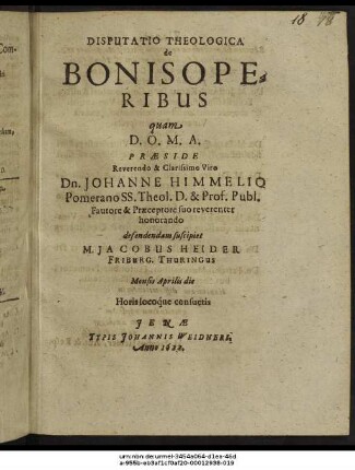 Disputatio Theologica de Bonis Operibus