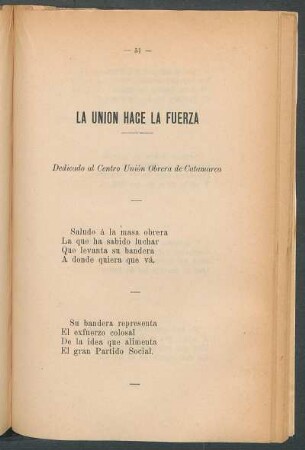 La unión hace la fuerza : Dedicado al Centro Unión Obrera de Catamarca