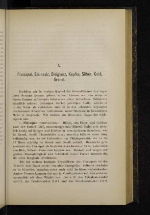 X. Flussspat, Steinsalz, Bleiglanz, Kupfer, Silber, Gold, Granat.