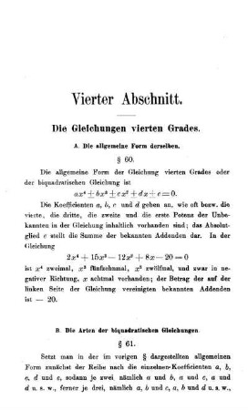 Vierter Abschnitt. Die Gleichungen vierten Grades. § 60-67.