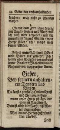 Gebet, Bey fernern anhaltenten Donnern und Blitzen.