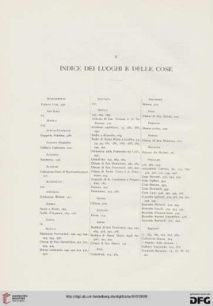 V. Indice dei luoghi e delle cose