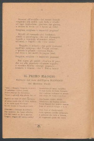 Il primo maggio : Sull'aria del coro dell'opera Nabucco del maestro Verdi