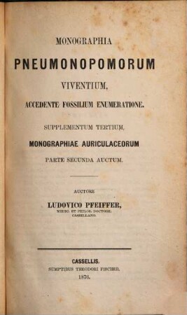 Monographia pneumonopomorum viventium, 4. Supplementum tertium, monographiae auriculaceorum