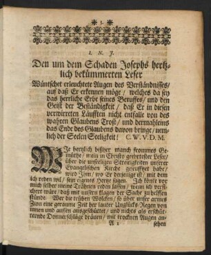 Den um den Schaden Josephs hertzlich bekümmerten Leser