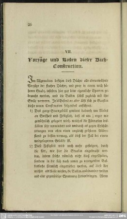 VII. Vorzüge und Kosten dieser Dach-Construction
