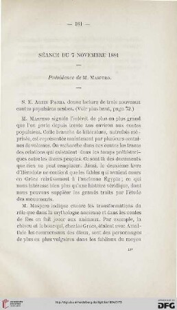 Séance du 7 Novembre 1884