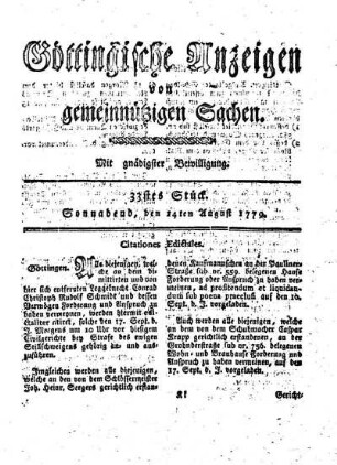 33tes Stück. Sonnabend, den 14ten August 1779.
