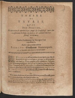 Theses De Usuris. [...] Sebaldus Stockhamer Norinbergensis