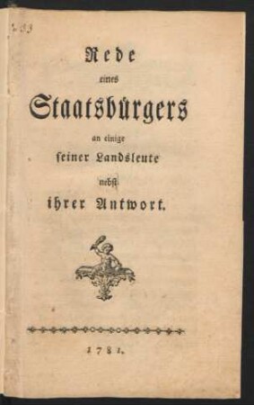 Rede eines Staatsbürgers an einige seiner Landsleute nebst ihrer Antwort