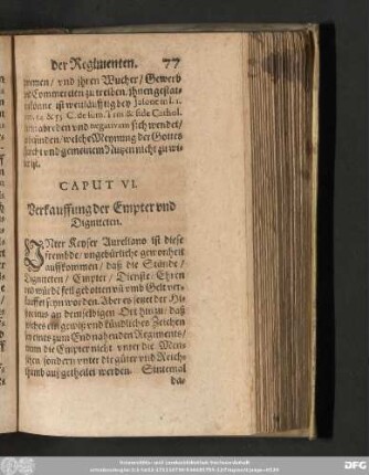 Caput VI. Verkauffung der Empter und Digniteten.