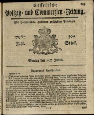 30tes Stueck, Montag den 25ten Julius 1796
