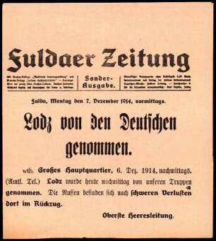 Erste Ausgabe vom Montag, den 07. Dezember 1914.
