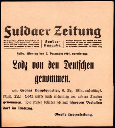 Erste Ausgabe vom Montag, den 07. Dezember 1914.
