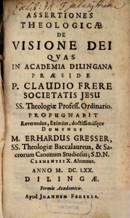 Assertiones Theologicae De Visione Dei