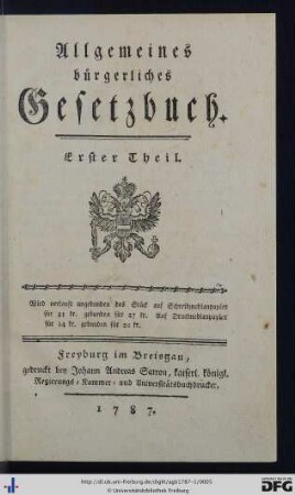 Erster Theil: Allgemeines bürgerliches Gesetzbuch