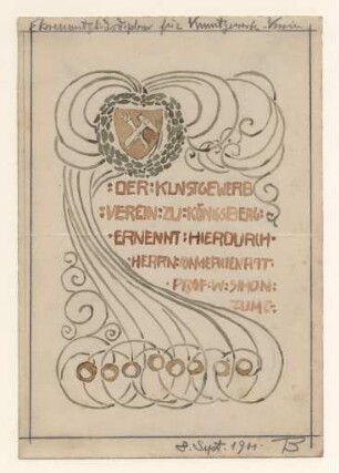 Ehrenmitgliedsdiplom für Kunstgewerbe-Verein