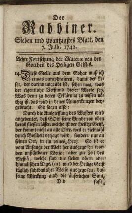 Sieben und zwanzigstes Blatt, den 7. Julii, 1742.