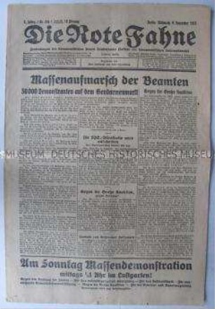 Tageszeitung der KPD "Die Rote Fahne" u.a. mit Polemik gegen die Regierungskoalition
