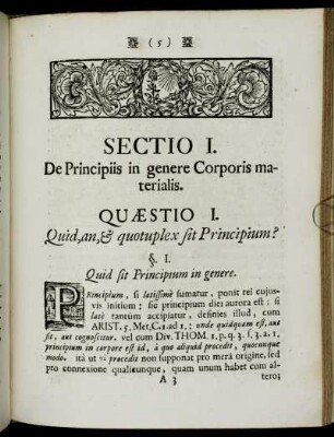 Sectio I. De Principiis in genere Corporis materialis.