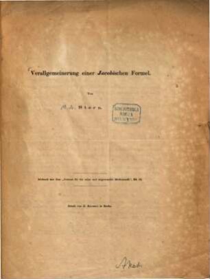Verallgemeinerung einer Jacobischen Formel : Abdruck a. d. Journal f. d. reine u. angewandte Mathematik, Bd. 84 S. 216 - 218