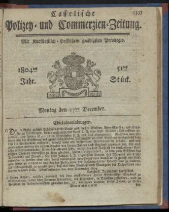51tes Stueck, Montag den 17ten December 1804