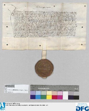 Das Landgericht des Burggraftums Nürnberg vidimiert eine Urkunde des Schultheißen und der Schöffen der Stadt Nürnberg d.d. 5. Juni 1400.