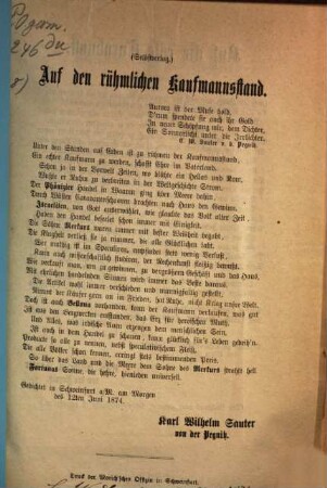Auf den rühmlichen Kaufmannsstand