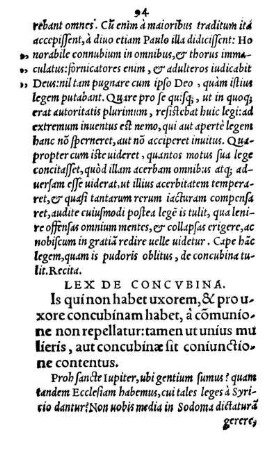 Lex De Concvbina. Is qui non habet uxorem, & pro uxore concubinam habet, [...]