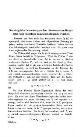 Nachträgliche Bemerkung zu dem Riemann'schen Hauptsatze über mehrfach zusammenhängende Flächen.