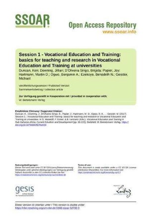 Session 1 - Vocational Education and Training: basics for teaching and research in Vocational Education and Training at universities