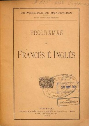 Programas de la Universidad de Montevideo. 1892, H. 1 - 14
