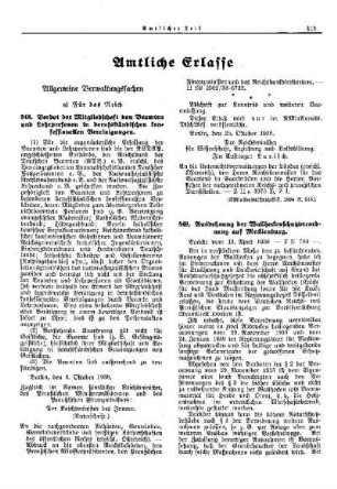 Verbot der Mitgliedschaft von Beamten und Lehrpersonen in berufsständischen konfessionellen Vereinigungen : [Allgemeine Verwaltungssachen] ; [Für das Reich] ; [Amtliche Erlasse] ; [Amtlicher Teil]