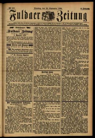 Ausgabe vom Dienstag, den 20. September 1892.