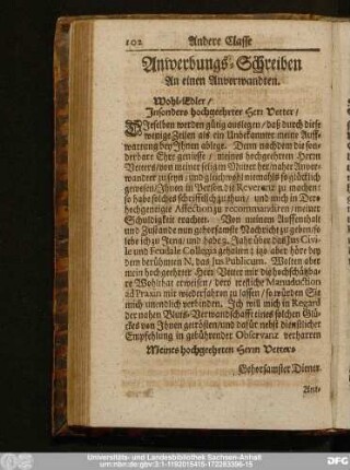Anwerbungs-Schreiben An einen Anverwandten.