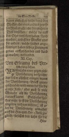 XI. Cap. Von Erlegung des Versicherung-Lohns.