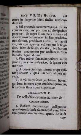 Subsectio V. De collectione rerum ex horto & conservatione