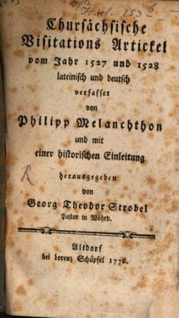 Chursächsische Visitations Artickel vom Jahr 1527 und 1528