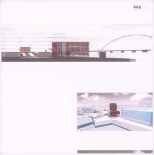 Informations- und Begegnungszentrum an der Stadtbrücke, Frankfurt/Oder Schinkelwettbewerb 2006: Ansicht, perspektivische Ansicht