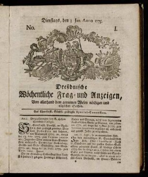 No. I. Dienstags, den 3. Jan. Anno 1775. - No. IX. Dienstags, den 28. Febr. Anno 1775.