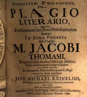 Dissertatio Philosophica, De Plagio Literario